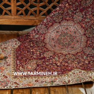 رومیزی مربع ترمه برند نگین خاتم طرح افشار رنگ زرشکی