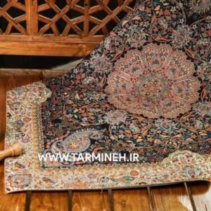 رومیزی مربع ترمه برند نگین خاتم طرح افشار رنگ سرمه ای